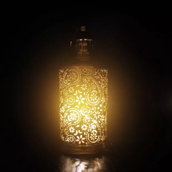 فانوس رمضان باستيان استيل لون ذهبي دائري باضاءة LED