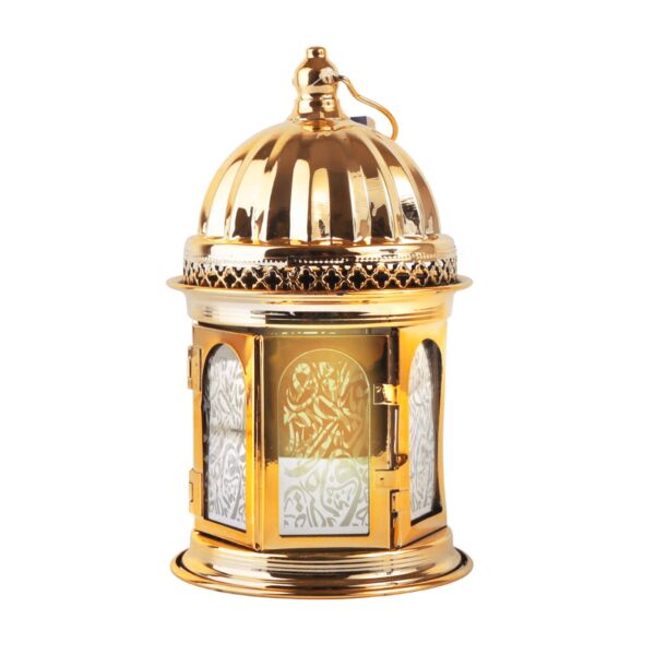 فانوس رمضان سيمون استيل لون ذهبي باضاءه LED صوت