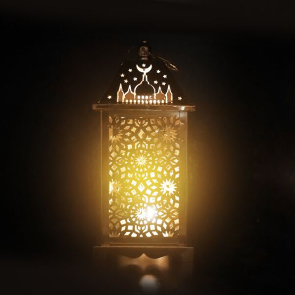 فانوس رمضان مايك استيل لون ذهبي مربع  باضاءة LED