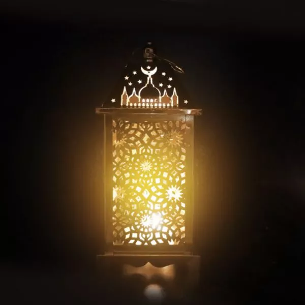 فانوس رمضان مايك استيل لون ذهبي مربع  باضاءة LED