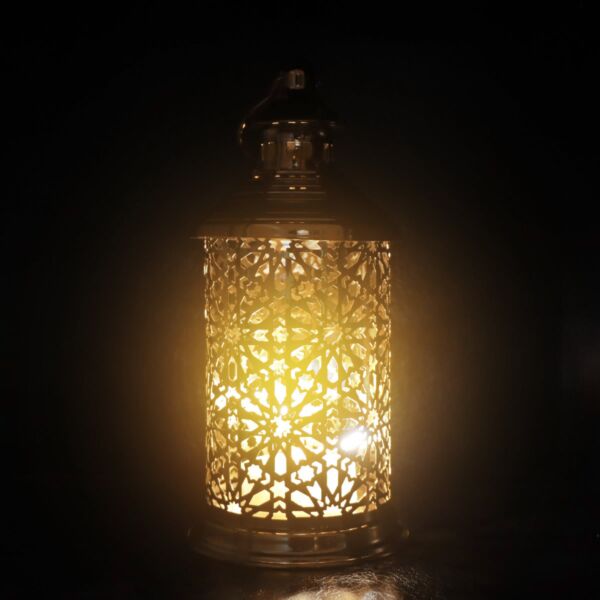 فانوس رمضان ايدي استيل لون ذهبي دائري باضاءة LED