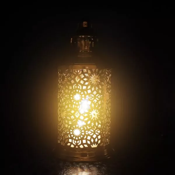 فانوس رمضان ايدسون استيل لون ذهبي دائري باضاءة LED