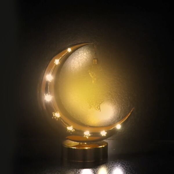 هلال رمضان شانيل استيل لون ذهبي أضاءه LED