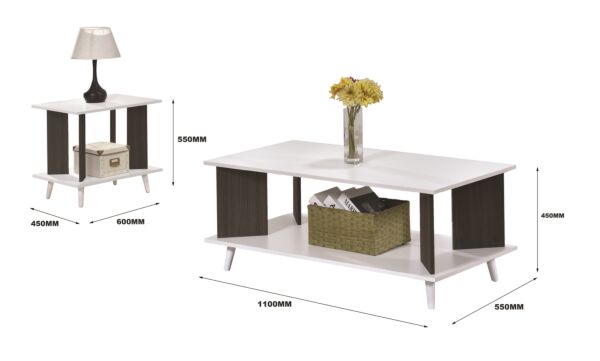 طقم طاولات جانبية 3 قطع خشب ماليزي جوراك أبيض وبني غامق 