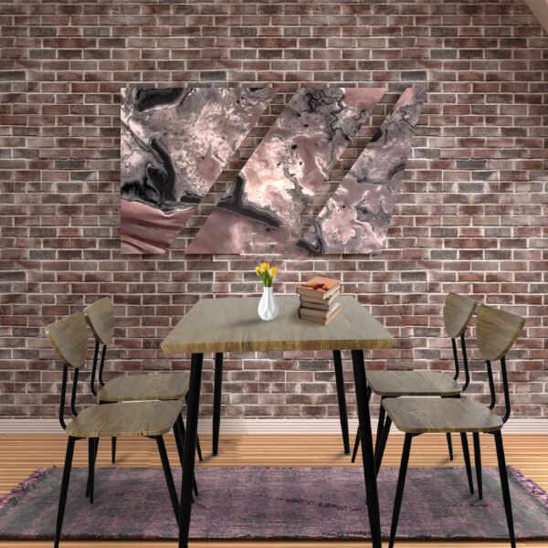 طقم طاولة طعام مودرن مستطيلة مع 4 كراسي ميركو لون خشبي فاتح وأسود