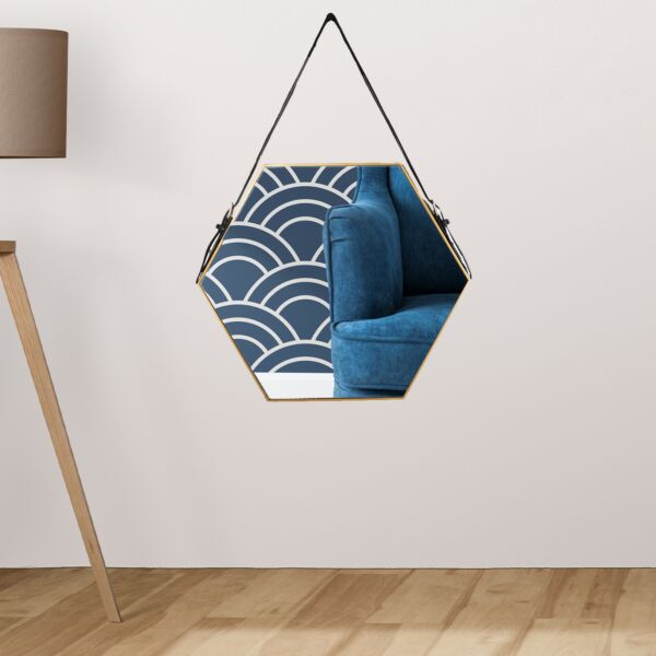 مرآة جدارية بيلسا سداسية الشكل معلقة بحزام للتثبيت ذهبي 