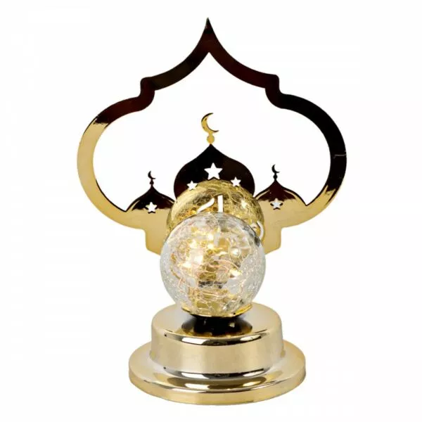 مجسم تحفة الكرة المضيئة استيل بإضاءة ليد ذهبي