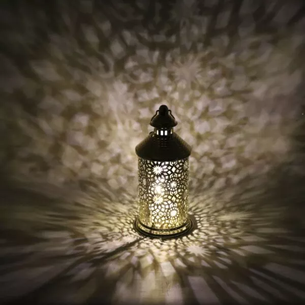 فانوس رمضان روفان استيل دائري مزخرف بإضاءة ليد ذهبي 