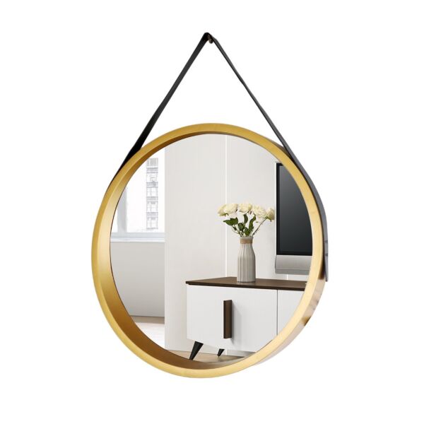مرآة جدارية توليا دائرية معلقة بحزام للتثبيت ذهبي 