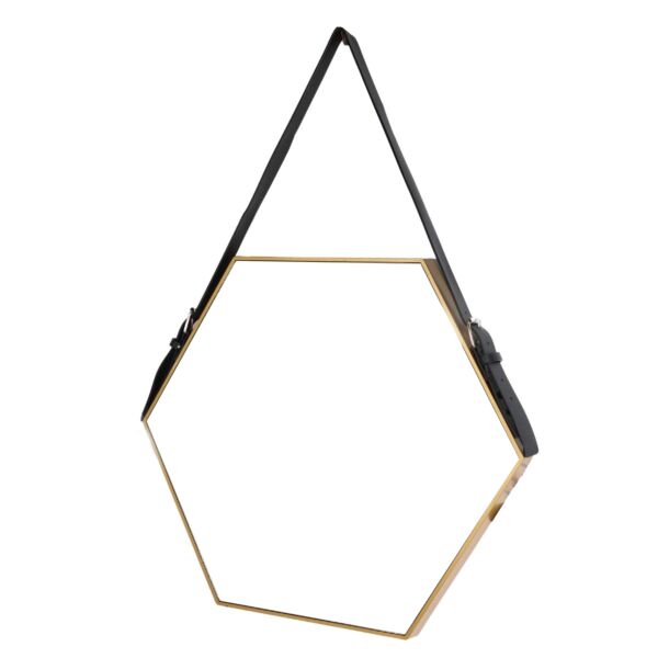 مرآة جدارية بيلسا سداسية الشكل معلقة بحزام للتثبيت ذهبي 