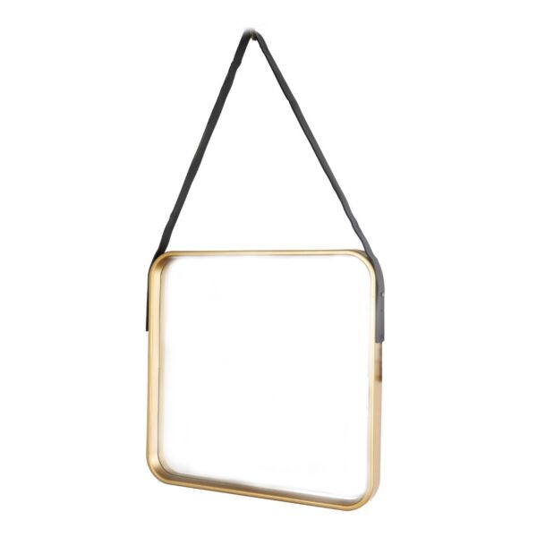 مرآة جدارية مربعة معلقة بحزام للتثبيت بإطار ذهبي 