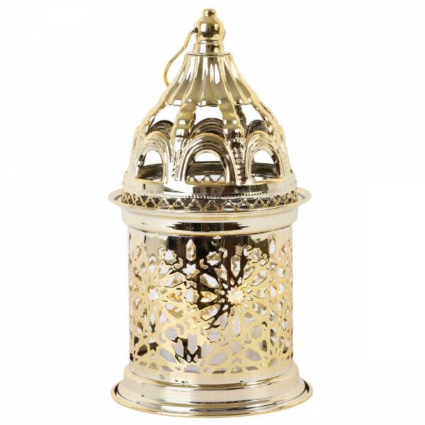 فانوس رمضان ساشيل استيل دائري مزخرف بإضاءة ليد ذهبي 