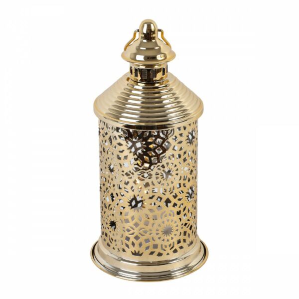 فانوس رمضان روفان استيل دائري مزخرف بإضاءة ليد ذهبي 