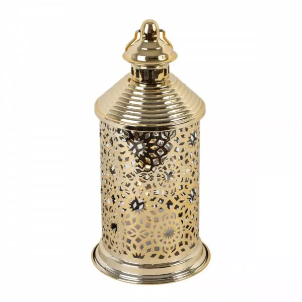 فانوس رمضان روفان استيل دائري مزخرف بإضاءة ليد ذهبي 