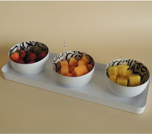 صينية مع 3 زبديات اريبيا - ابيض