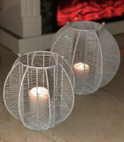 شمعدان وسط شكل قفص - رمادي 