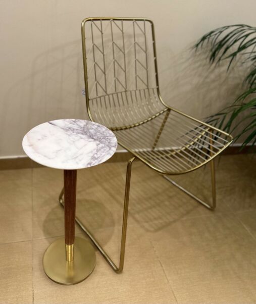 طاولة جانبية فلورنسا - وجهية رخام قطر 25 سم وعمود خشب 