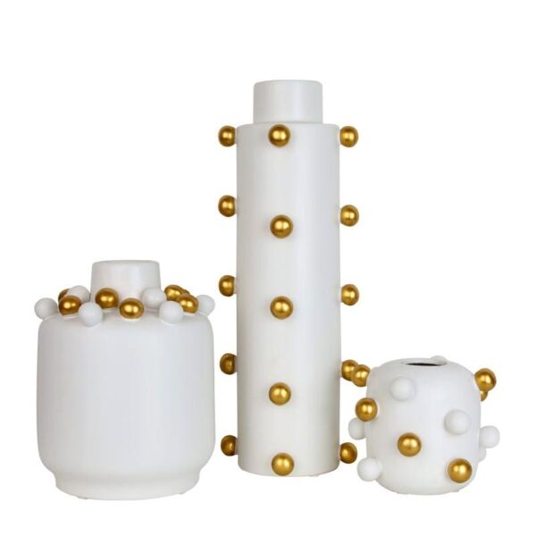 فازة سيراميك بيضاء بنقاط ذهبية صغيرة