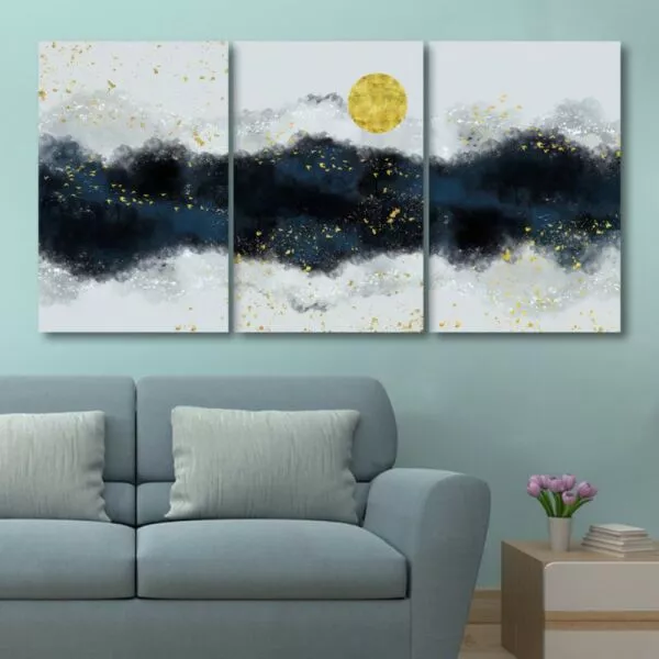 لوحة جدارية فنية بتصميم تجريدي مون لايت - ثلاث قطع  - مقاس 120x60 سم