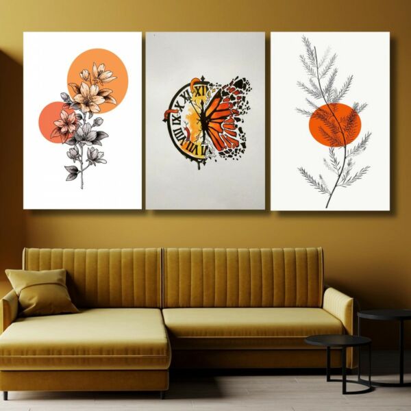 لوحة جدارية فنية بتصميم تجريدي بيس - ثلاث قطع - مقاس 120x60 سم