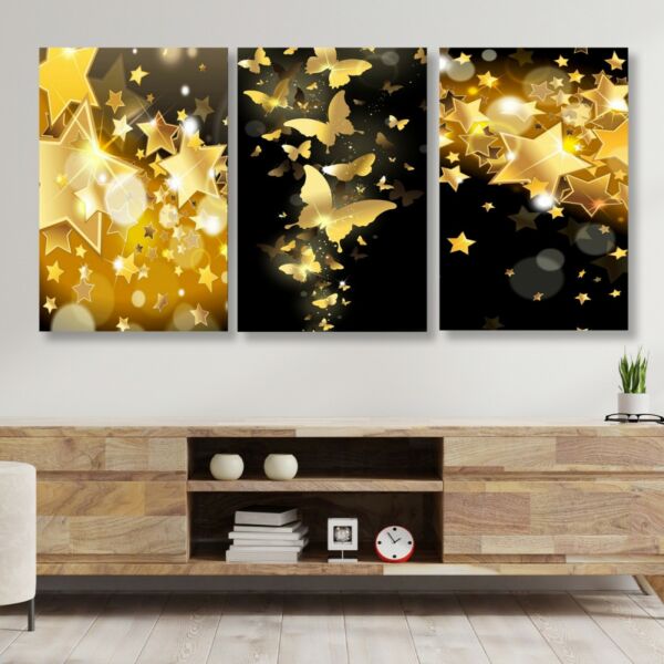 لوحة جدارية فنية بتصميم تجريدي باترفلايز - ثلاث قطع - مقاس 120x60 سم