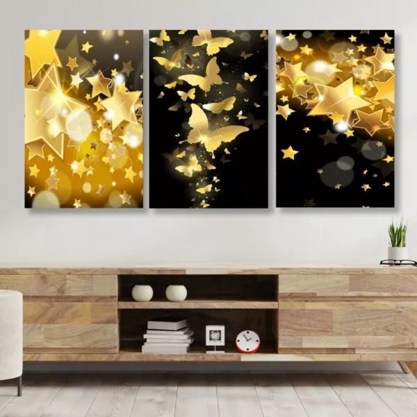 لوحة جدارية فنية بتصميم تجريدي باترفلايز - ثلاث قطع - مقاس 120x60 سم