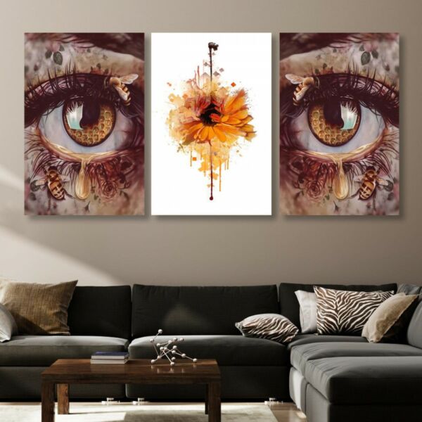 لوحة جدارية فنية بتصميم عصري هيزل - ثلاث قطع - مقاس 120x60 سم