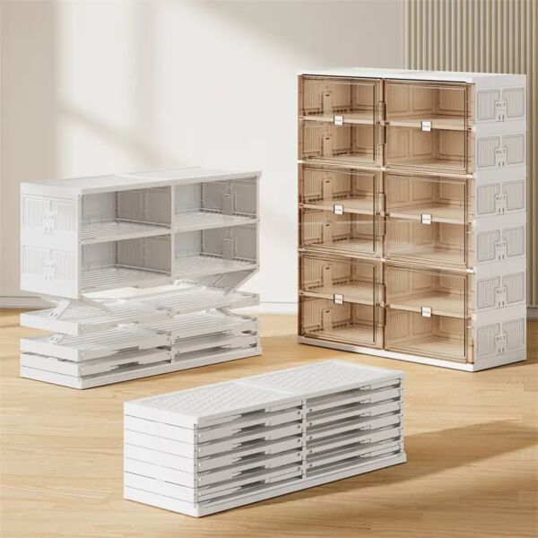 خزانة احذية بلاستيك 12 رف قابل للطي - ابيض