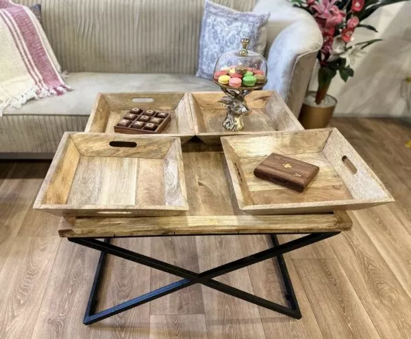 طاولة قهوة خشب طبيعي - اندستيريل  