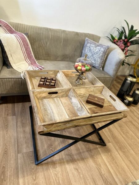 طاولة قهوة خشب طبيعي - اندستيريل  