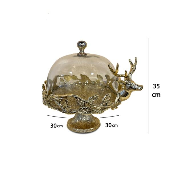 طبق تقديم بقاعدة مرتفعة وجهية مجسم غزال مقاس كبير  - لون ذهبي