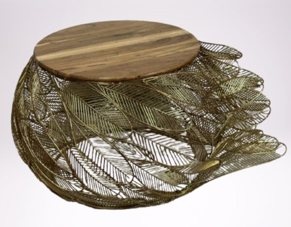 طاولة قهوة  ريشة معدنية وجهية خشب لون ذهبي مقاس كبير - اندستيريل 