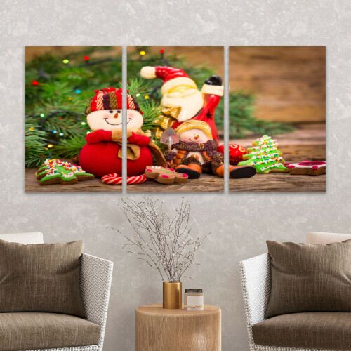 لوحة جدارية فنية تصميم عيد الميلاد - ثلاث قطع - مقاس 120x60 سم