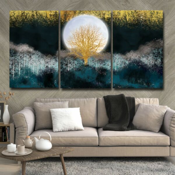 لوحة جدارية فنية بتصميم طبيعة تجريدي - ثلاث قطع  - مقاس 120x60 سم