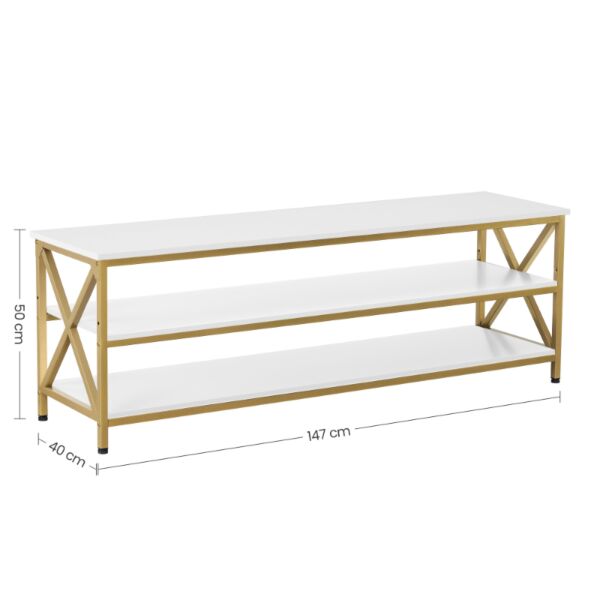 طاولة تلفزيون هوقا خشب و ستيل أبيض و ذهبي - 147x50x40 سم