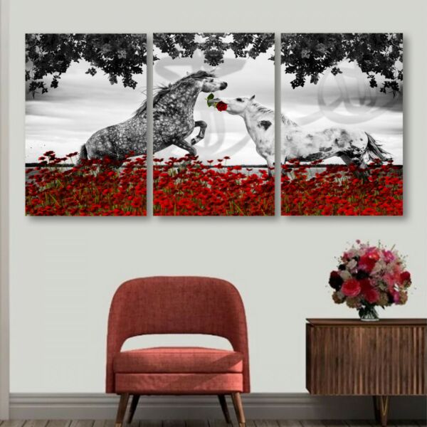 طقم لوحات جدارية فنية هورس لتزين الحائط بتصميم حيوانات ثلاث قطع-متعدد الالوان