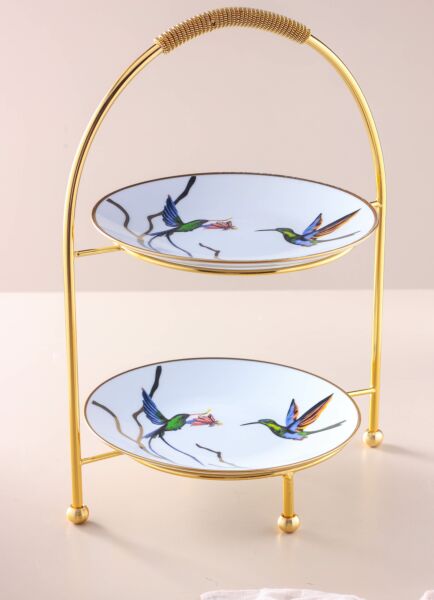 حامل كيك وحلويات طبقتين بلو بيردز - كبير