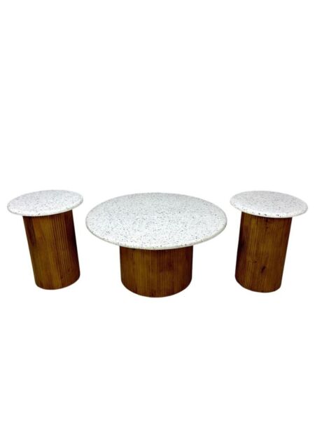 طقم طاولة قهوة 3 قطع رخام وخشب هندي