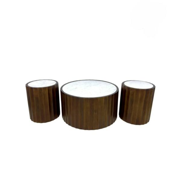 طقم طاولة قهوة خشب هندي طبيعي بلينكو