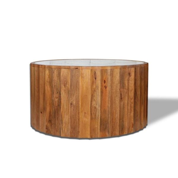 طقم طاولة قهوة وطاولات جانبية خشب هندي طبيعي - ابيض رخامي وبني