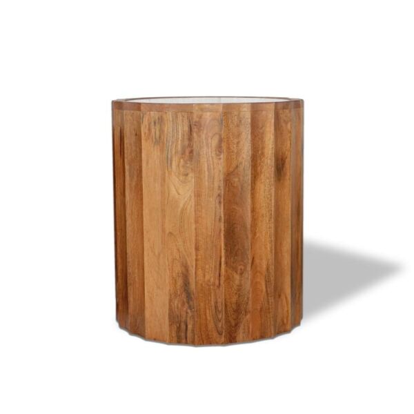 طقم طاولة قهوة وطاولات جانبية خشب هندي طبيعي - ابيض رخامي وبني