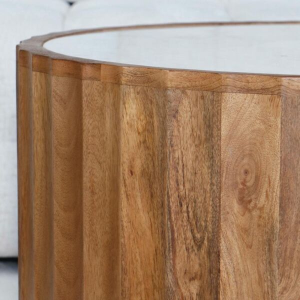 طقم طاولة قهوة وطاولات جانبية خشب هندي طبيعي - ابيض رخامي وبني