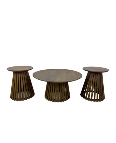 طقم طاولات 3 قطع خشب هندي طبيعي