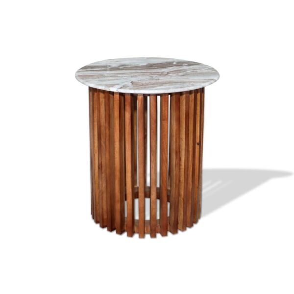 طقم طاولة قهوة وطاولات جانبية 3 قطع خشب ورخام طبيعي - أبيض رخامي وبني
