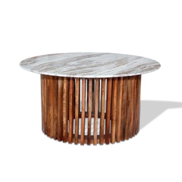 طقم طاولة قهوة وطاولات جانبية 3 قطع خشب ورخام طبيعي - أبيض رخامي وبني