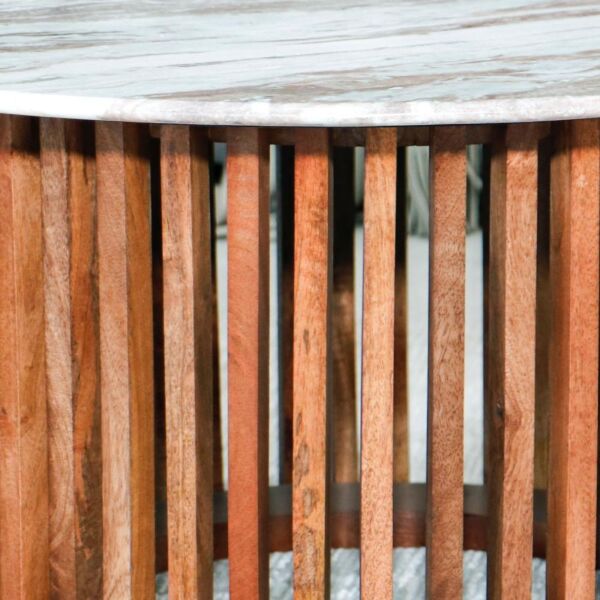 طقم طاولة قهوة وطاولات جانبية 3 قطع خشب ورخام طبيعي - أبيض رخامي وبني