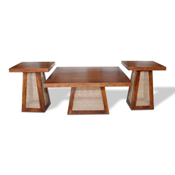 طقم طاولة قهوة 3 قطع خشب هندي طبيعي