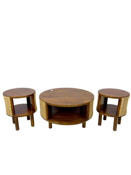 طقم طاولة قهوة 3 قطع خشب هندي