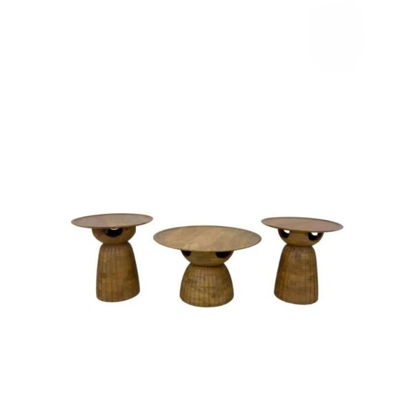 طقم طاولة قهوة خشب هندي طبيعي لينكو