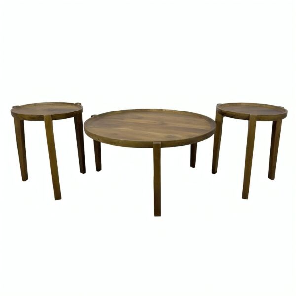 طقم طاولة قهوة وطاولات جانبية خشب هندي طبيعي دوبيا